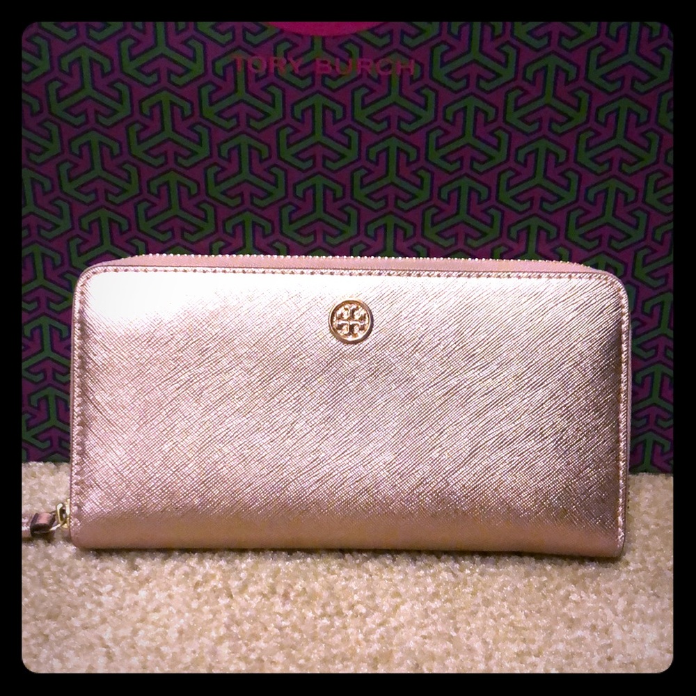 Authentic Tory Burch Rose Gold Metallic Wallet